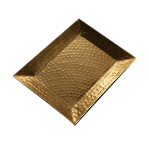 Restaurant Serving Tray - Iron Material, Square Shape, Glossy Finish | Attractive Golden Color, Versatile for Tea, Fruits, and Meals