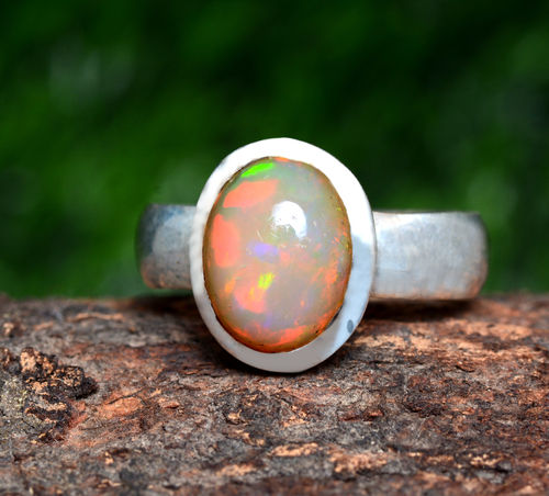 Solid 925 Sterling Silver Natural Opal Gemstone Oval Shape Ring