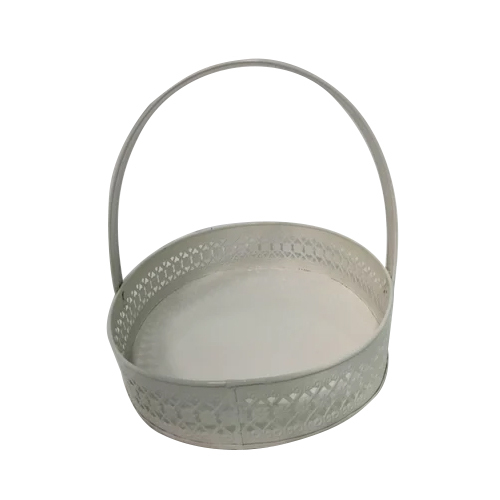 Metal Hanging Basket - Iron, Round, White | Durable, Lightweight, Easy To Clean, With Handle, Modern Arts Decorative Design, Ideal for Plants and Flowers