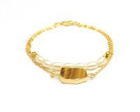 Tiger Eye And Shell Pearl Gemstone Gold Plated Bracelet