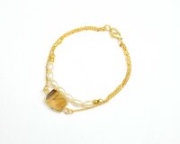 Tiger Eye And Shell Pearl Gemstone Gold Plated Bracelet