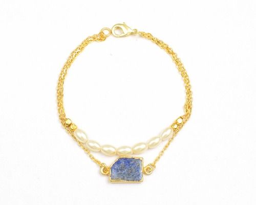 Lapiz lazuli And Shell pearl Gemstone Gold Plated Bracelet