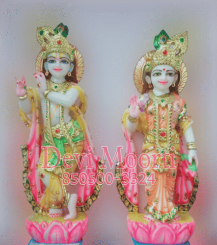 Marble Lotus Radha Krishna Marble Statue - Height: 18 Inch (In)