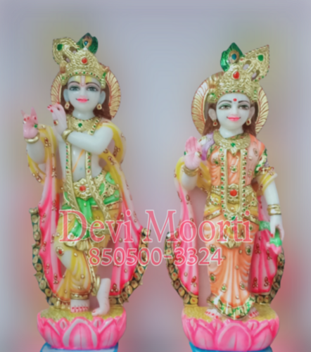 Marble Lotus Radha Krishna Marble Statue