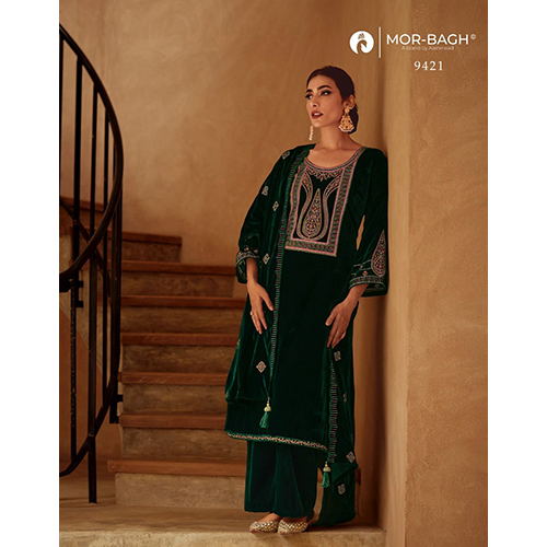 Green Velvet With Embroidery Suit