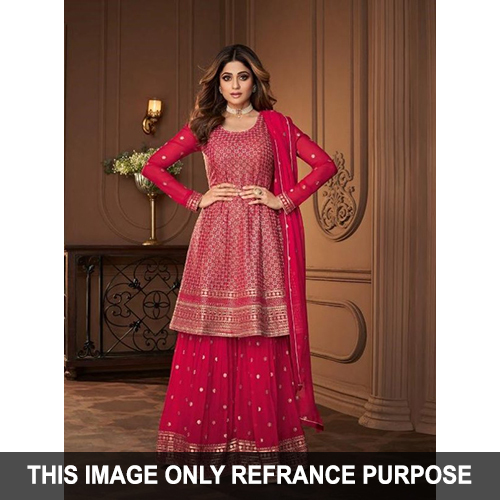 Pink Georgette With Work Suit