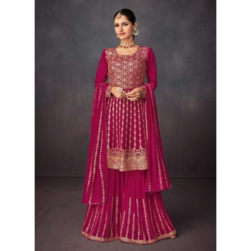 Ladies Pink Georgette With Work Suit