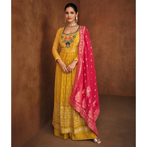 Ladies Yellow Georgette With Embroidery Suit
