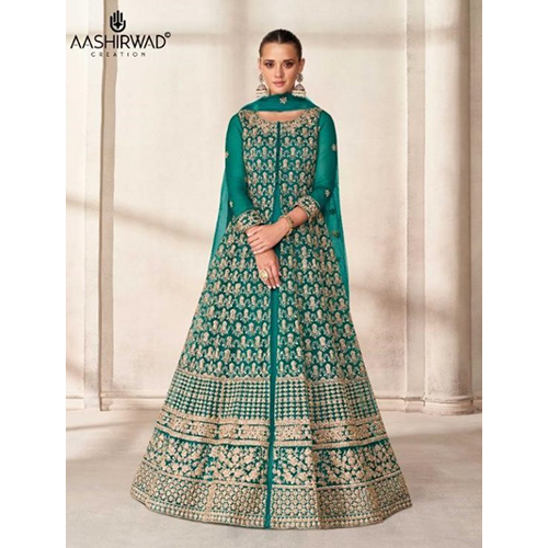 Green Butterfly Net With Embroidery Suit
