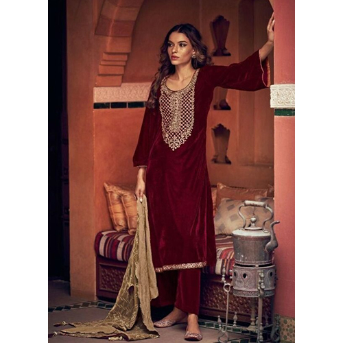 Maroon Velvet With Embroidery Suit