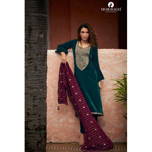 Indian Green Velvet With Embroidery Suit