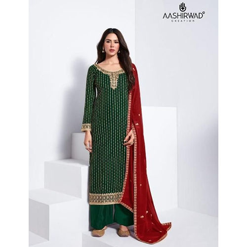 Ladies Green Georgette With Work Suit