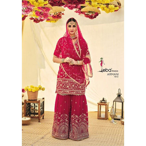 Indian Faux Georgette With Embroidery Work Sharara Suit