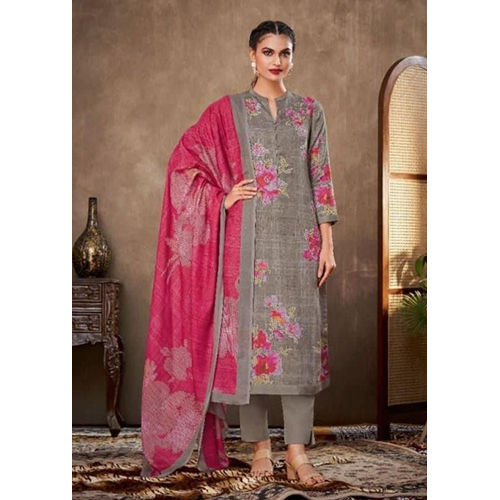 Washable Digital Printed Cotton Satin With Handwork Suit