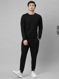 Men's Fleece Tracksuit - 80% Cotton / 20% Polyester, Regular Fit Black | Side Pockets, Anti-Wrinkle, Cool Dry, Quick Dry, Breathable