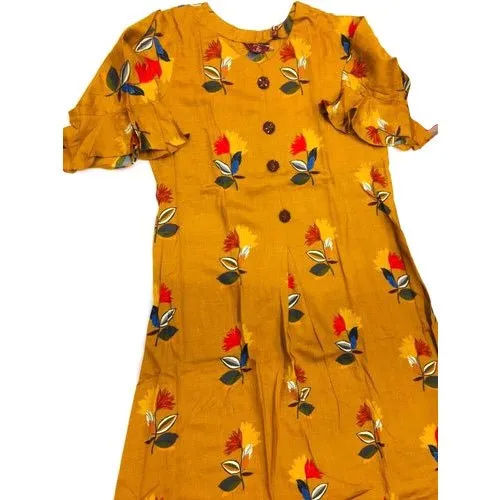 Yellow Ladies Printed Cotton Kurti