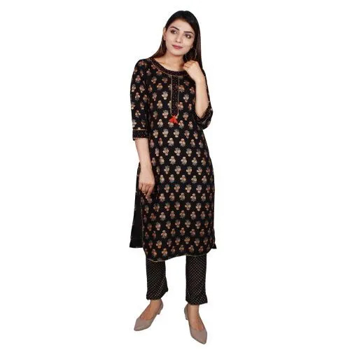 Ladies Black Rayon Kurti Size: Xxl