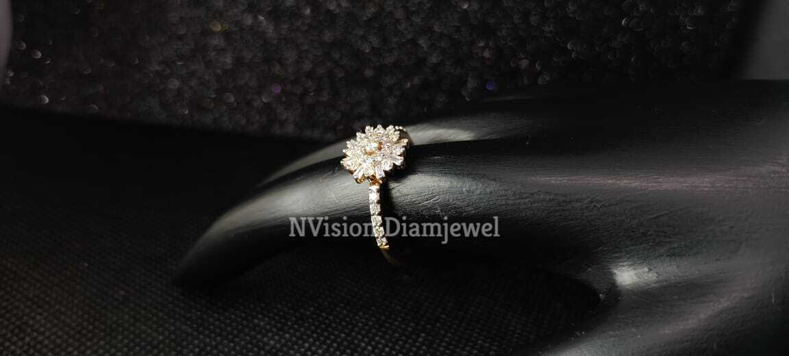 Natural Diamond Sunrays Themed Round and Bugget Ring