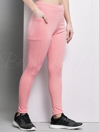 Being Runner Solid Peach Yoga Legging Tights With Phone Pocket - Spandex, Available In Sizes S-xxxl, Peach Color, Solid Plain Design, 4-way Lycra Fabric, Women's Fit, Summer Sportswear