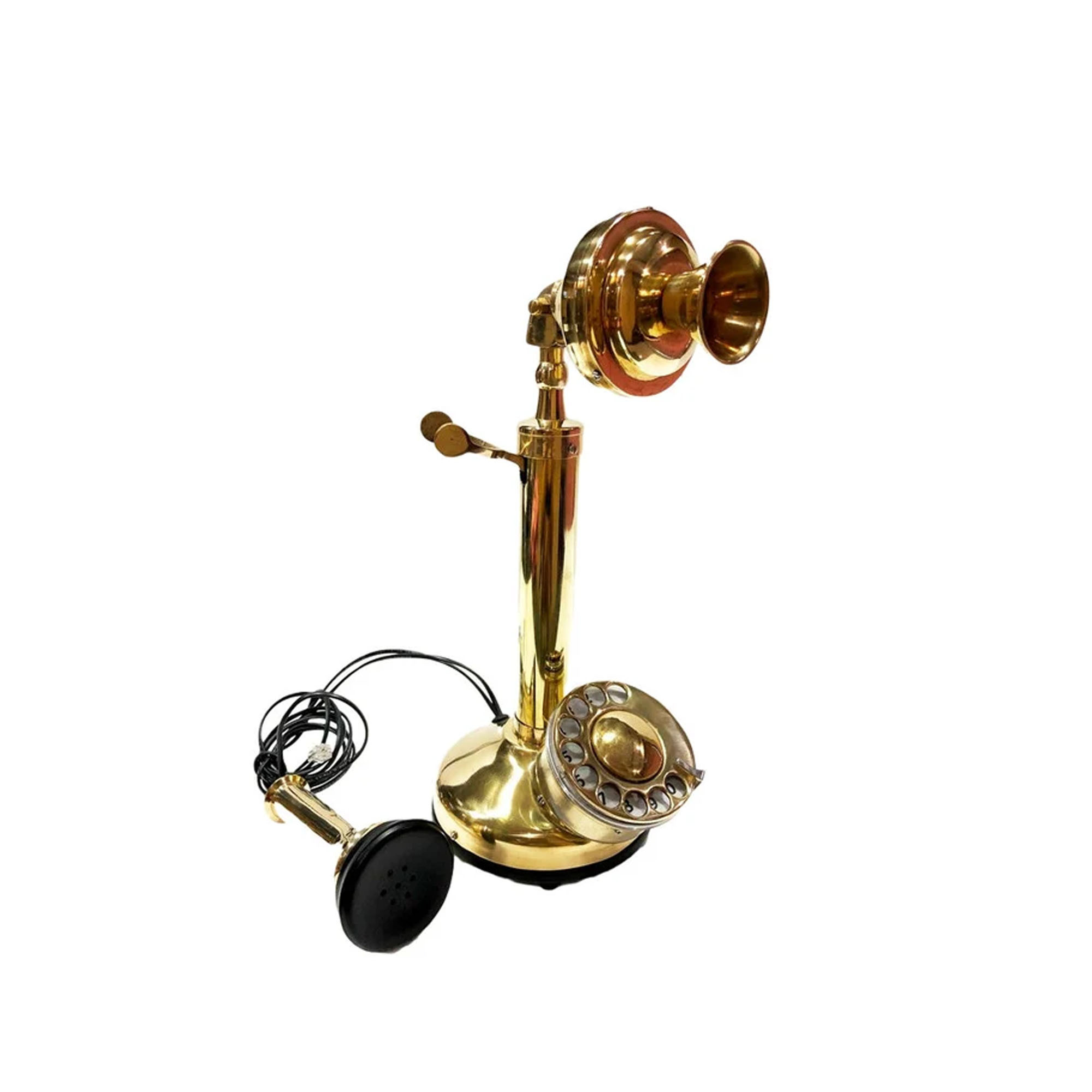Brass Stylish Telephone Brass Shiny finish vintage candlestic Beautiful Nautical Solid Brass Rotary Dial Working Telephonek landline Telephone