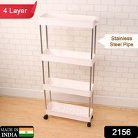 Plastic 4 Layer Folding Trolly - Plastic Material | 40x24x15 Cm, Multi-layer Design For Effective Storage In Bathroom, Laundry Room, Or Bedroom