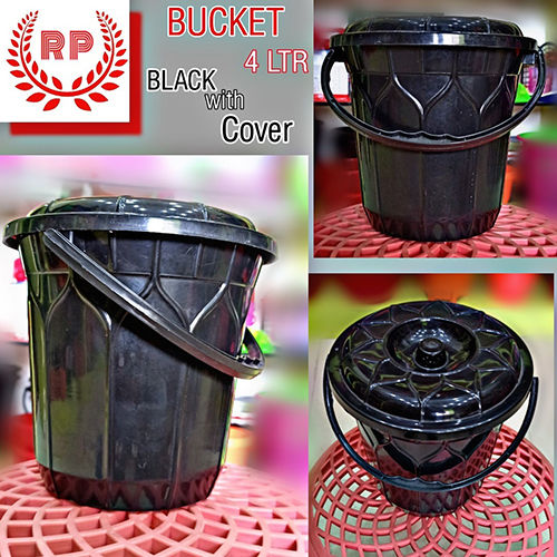 4ltr Black Plastic Bucket With Cover