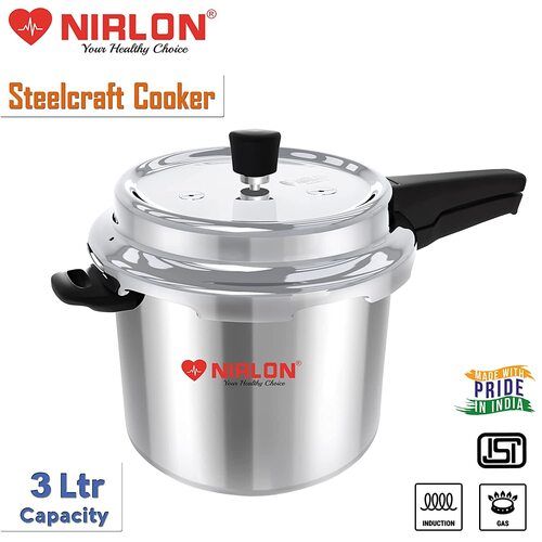 Stainless Steel Nirlon Induction Base Outer Lid Ss Pressure Cooker 3.3 Liters