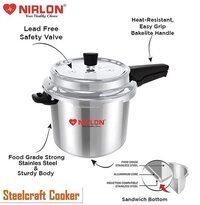 NIRLON Induction Base Outer Lid SS Pressure Cooker 5 Liters Silver