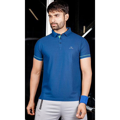 Polyester Mens Blue Polo Neck T-Shirts