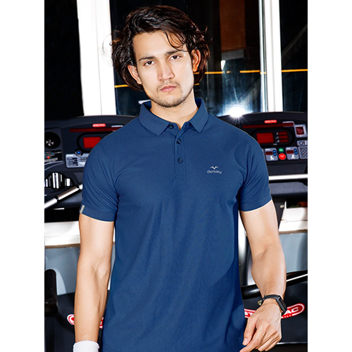 Mens Gym Blue Polo Neck T-Shirts