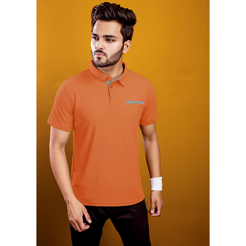Mens Orange Polo Neck T-Shirts