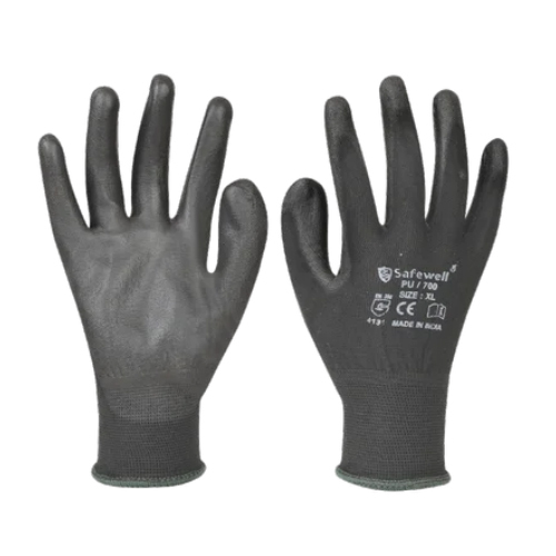 Black Pu Hand Protection Coated Gloves