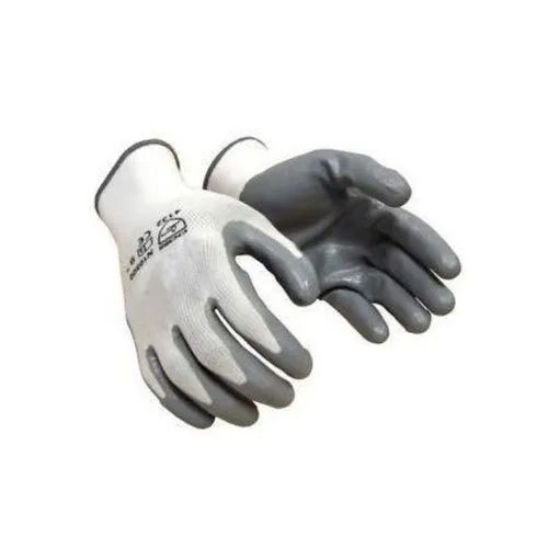 White And Grey Pu Coated Hand Gloves