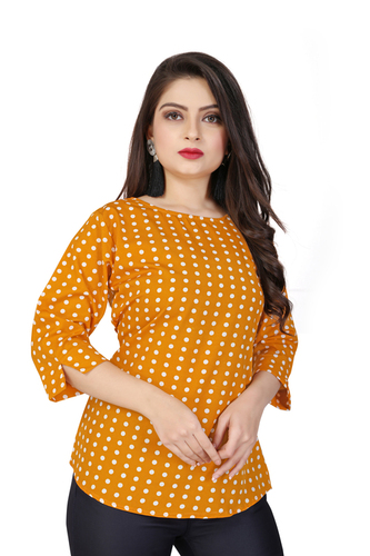Ravishing Mustard Polka Dots Crepe Top