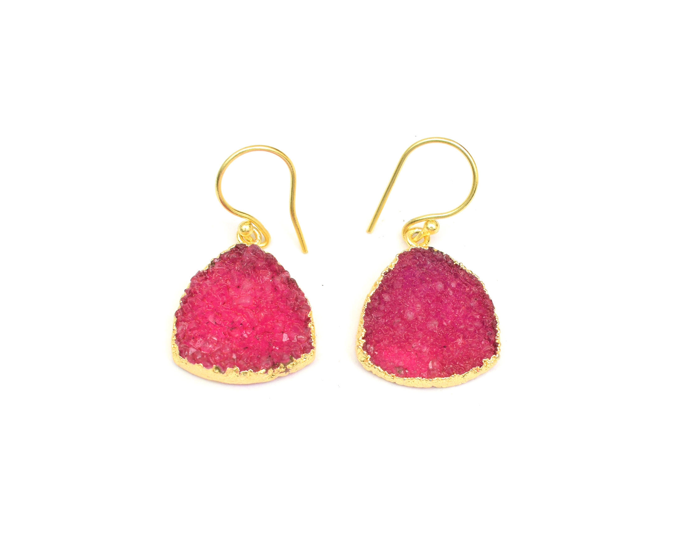 Multi Druzy Heart Shape Gold Plated Hoop Earrings