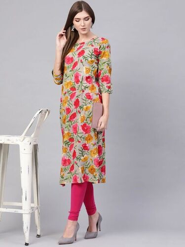 Washable Reena Beige Cotton Kurti