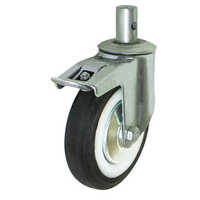 High Capacity Caster Wheel - Plastic Material, 300kg Load Capacity, Black Color | Single Brake, Galvanized and Polished Finish, Suitable for Surgical & Industrial Use