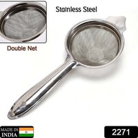 Stainless Steel Double Net Tea Strainer - Length 26cm, Breadth 10cm, Height 5cm | Durable Fine Mesh, Multipurpose Kitchen Tool With Hanging Handle