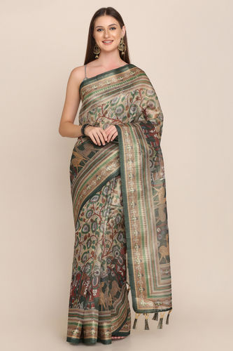 Mehendi Kalamkari Digital Printed Saree