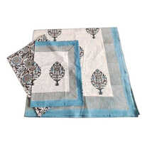 Stylish Hand Block Printed Bed Sheet - 90x100 Inch, 100% Cotton Material, White And Blue Color, Quick Dry, Soft Texture, Set Of 1 Bed Sheet And 2 Pillow Covers