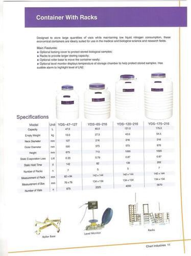 CHART MAKE RACKS AND BOXES LN2 CONTAINERS