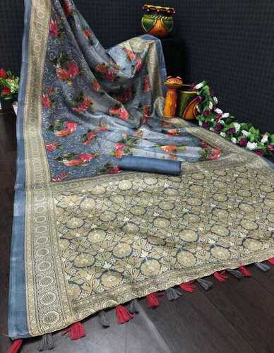 Damini Grey Pure Khadi Saree