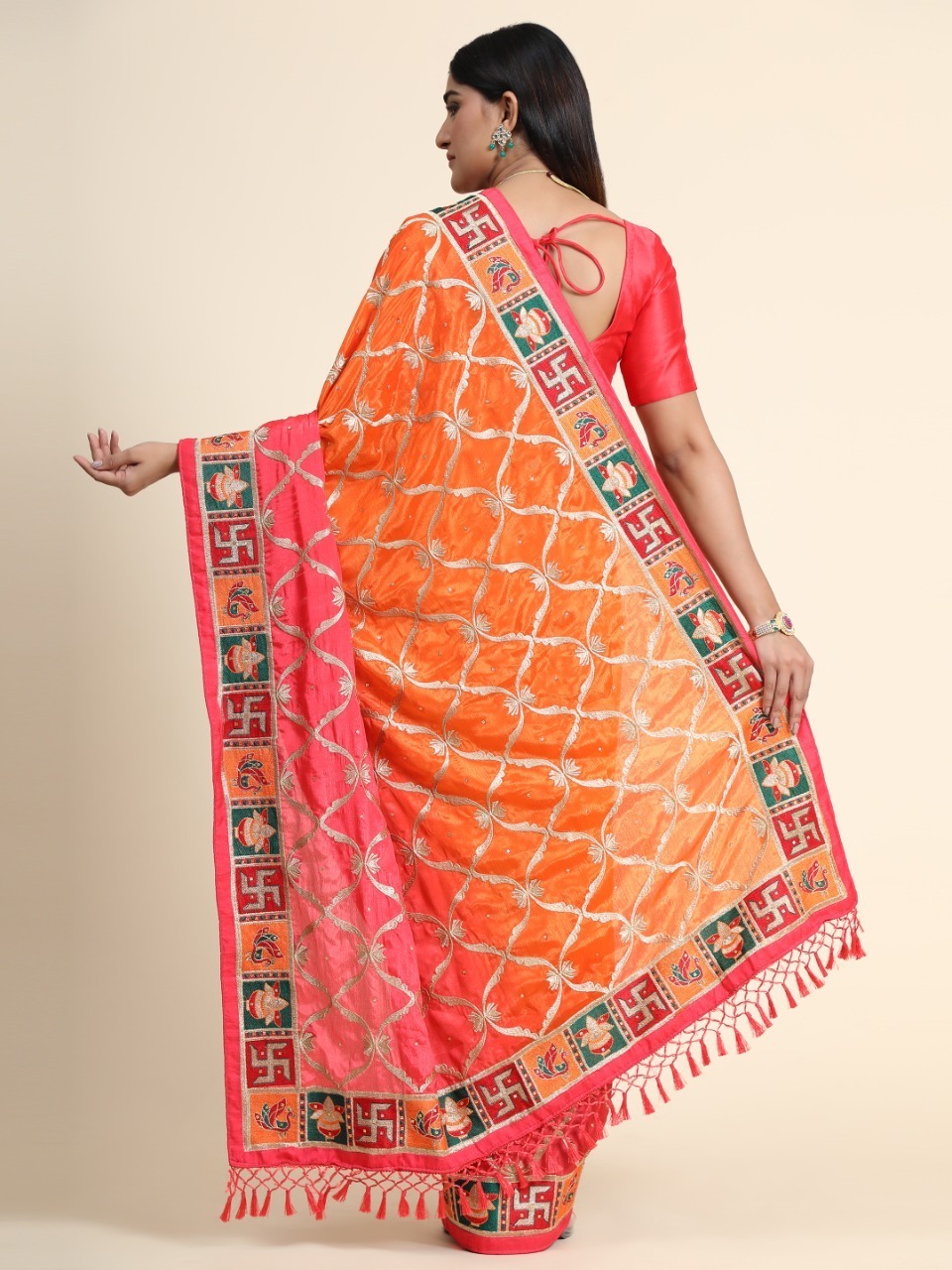 Kuhu Orange Soft Silk Saree