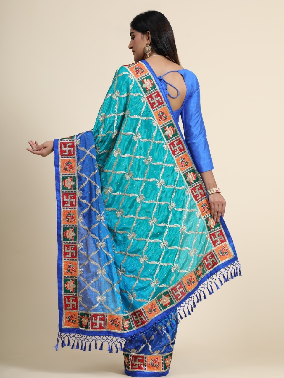 Kuhu Sky-Blue Soft Silk Saree