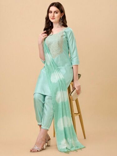 White Walker Sky-Blue South Silk Kurti