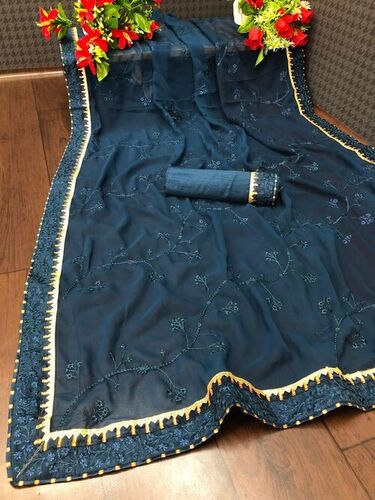 Jency Navy Blue Georgette Saree
