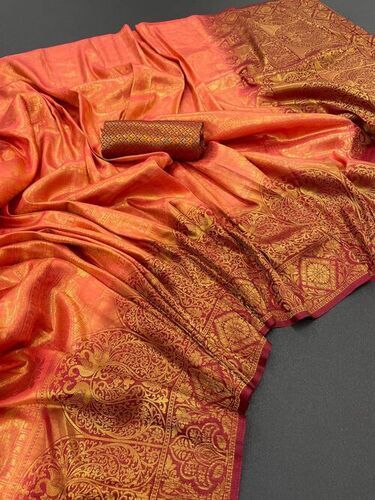 Casual Komal Peach Naylon Soft Silk Saree