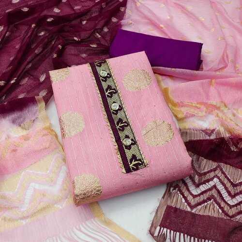 Dipati Pink Jacquard Jari Butta Dress Material