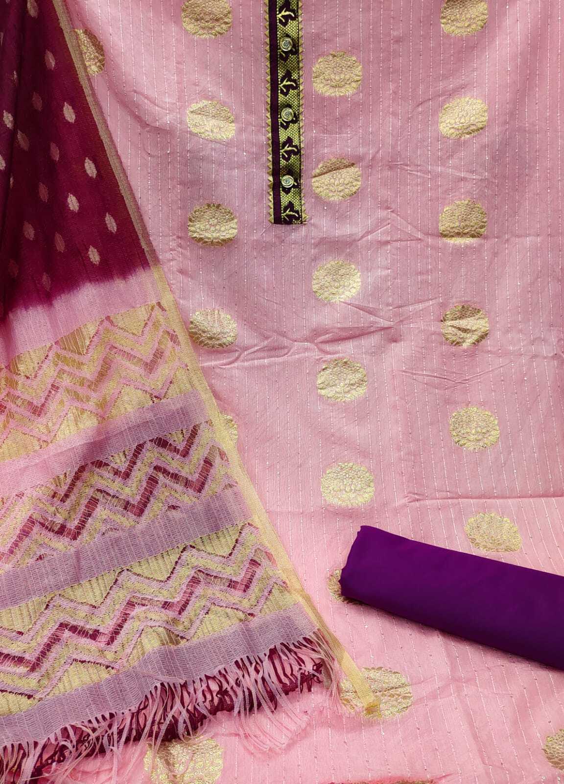 Dipati Pink Jacquard Jari Butta Dress Material