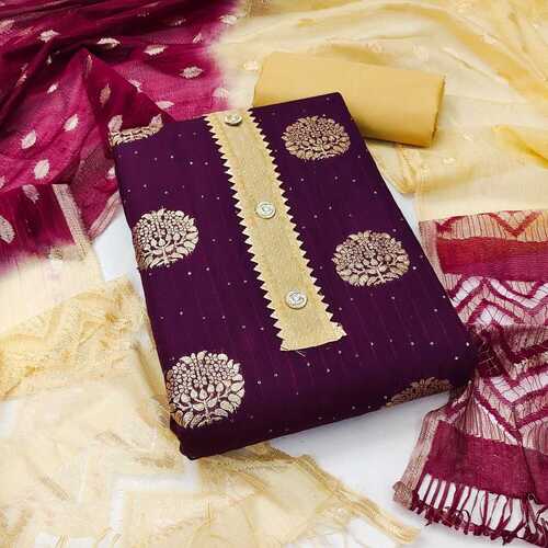 Dipati Purple Jacquard Jari Butta Dress Material